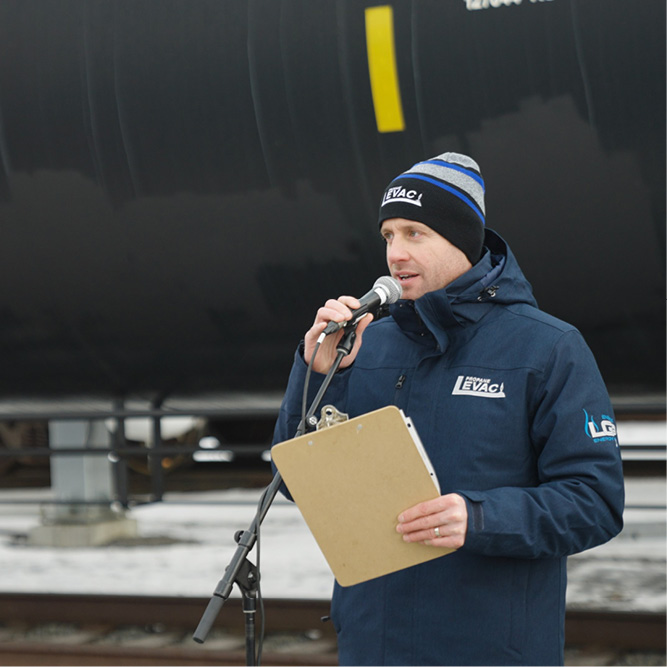 Christian Levac delivered a speech to the crowd during the event.