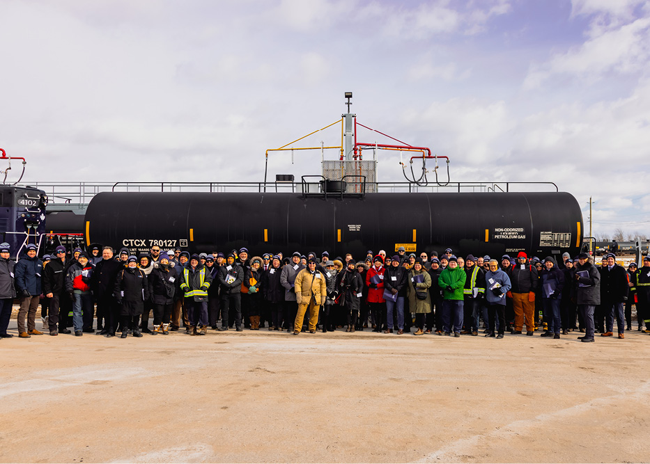 An audience gathered at Propane Levac and LGP Energy’s rail terminal to mark the arrival of the first railcar of renewable propane to be broadly marketed in Canada. (Images courtesy of Propane Levac).