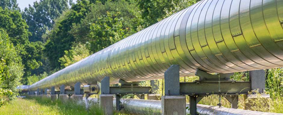 A propane supply line runs through a wooded area