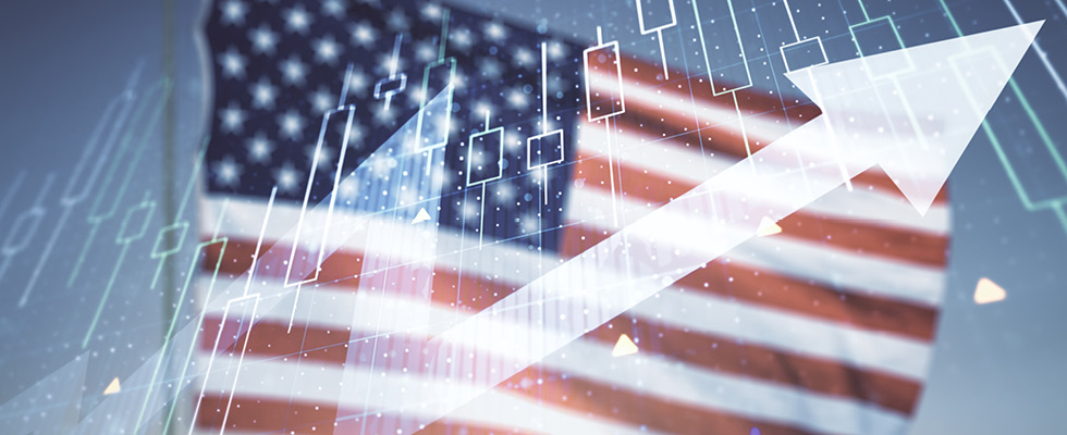 Concept art depicts an arrow signifying growth with an American flag in the backdrop.