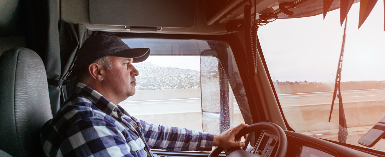 A man driving a truck