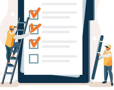 An illustration of two workers checking off steps on a to-do list